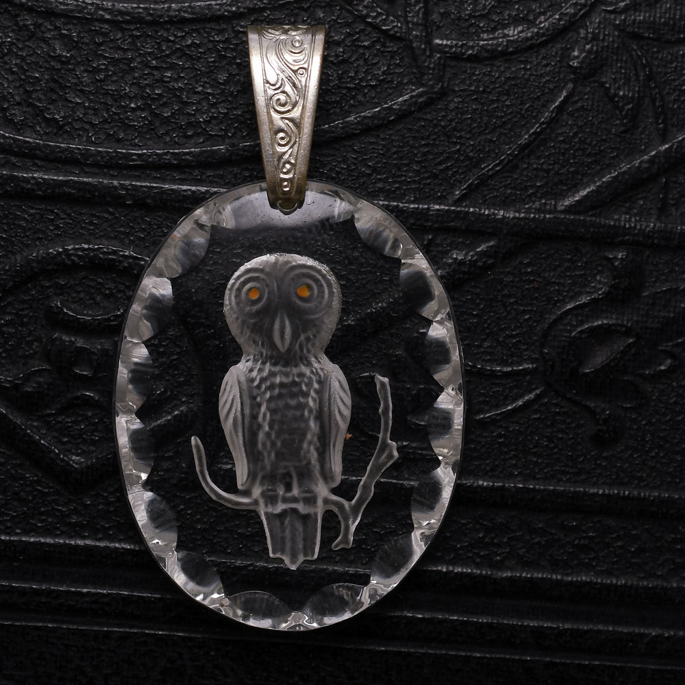 Vintage Rock Crystal Owl Pendant
