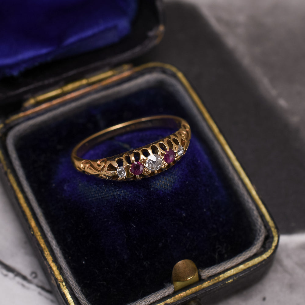 Victorian Diamond & Ruby 5-Stone Boat Ring