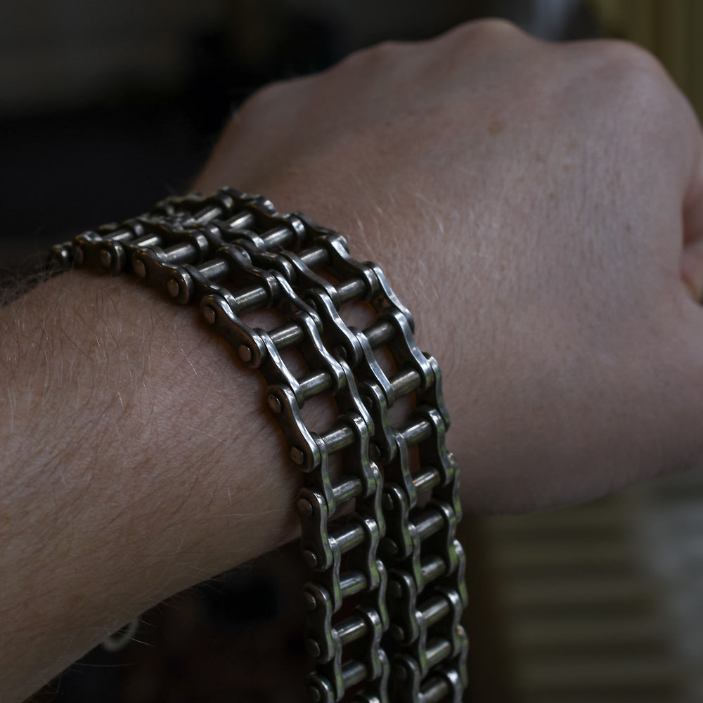 Two Sterling Silver Bike Chain Bracelets