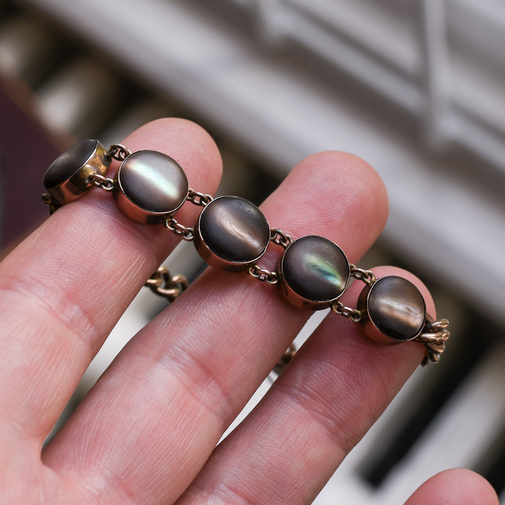 Edwardian Chatoyant Seashell Curblink Bracelet