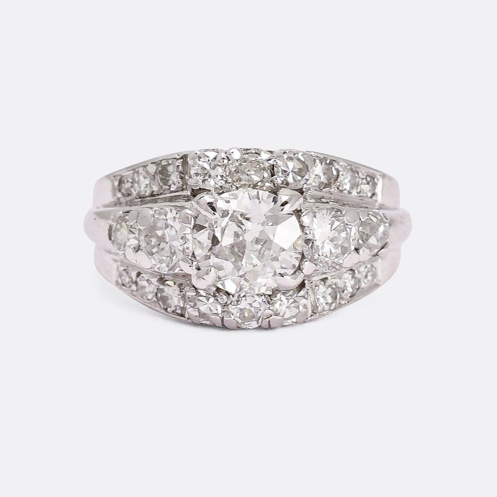 Mid-Century 2.0ct Diamond Triple Row Ring