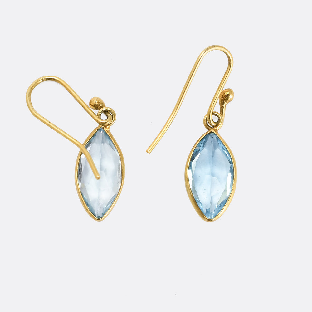 Mid-Century Aquamarine Marquise Earrings