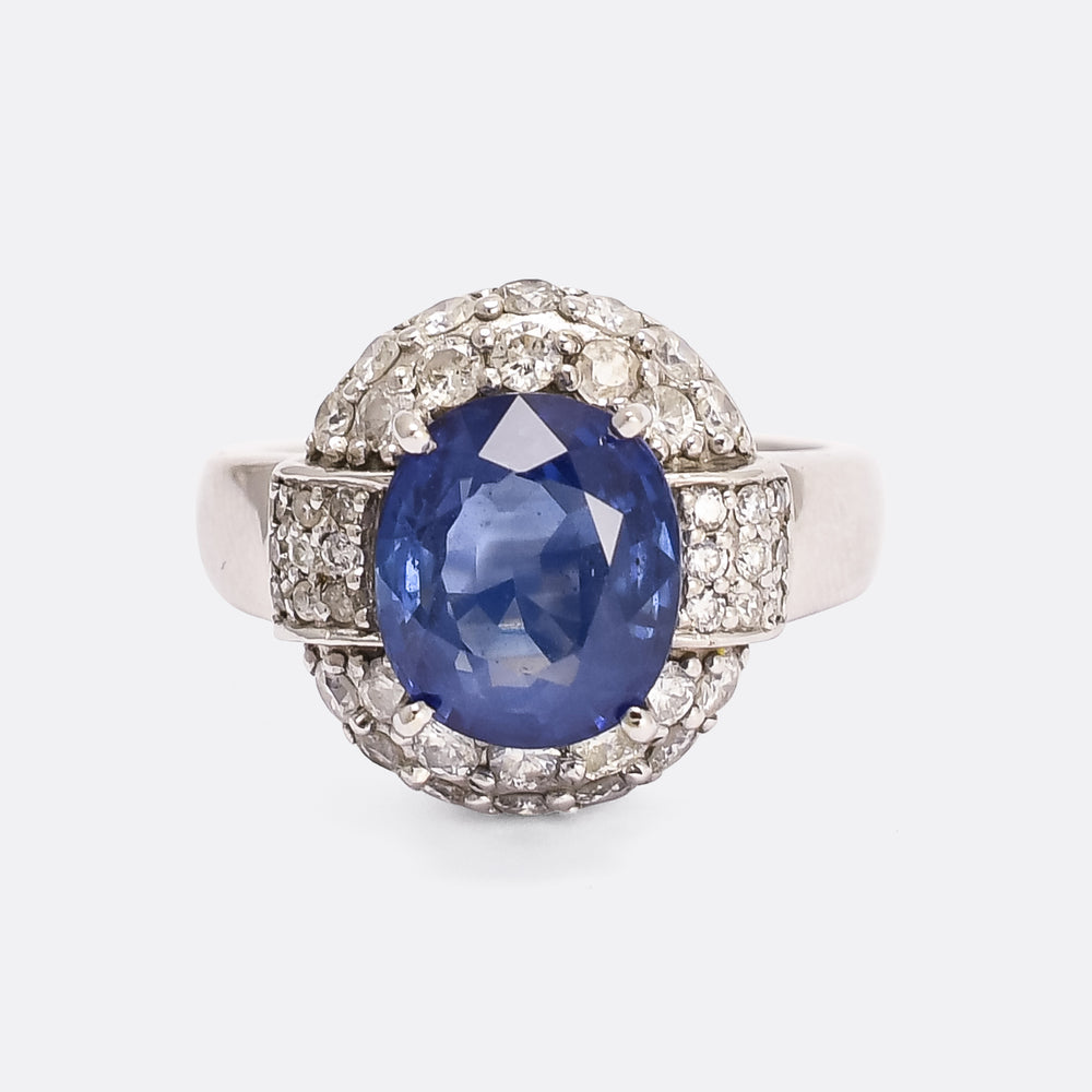 Mid-Century Cornflower Ceylon Sapphire Cluster Ring