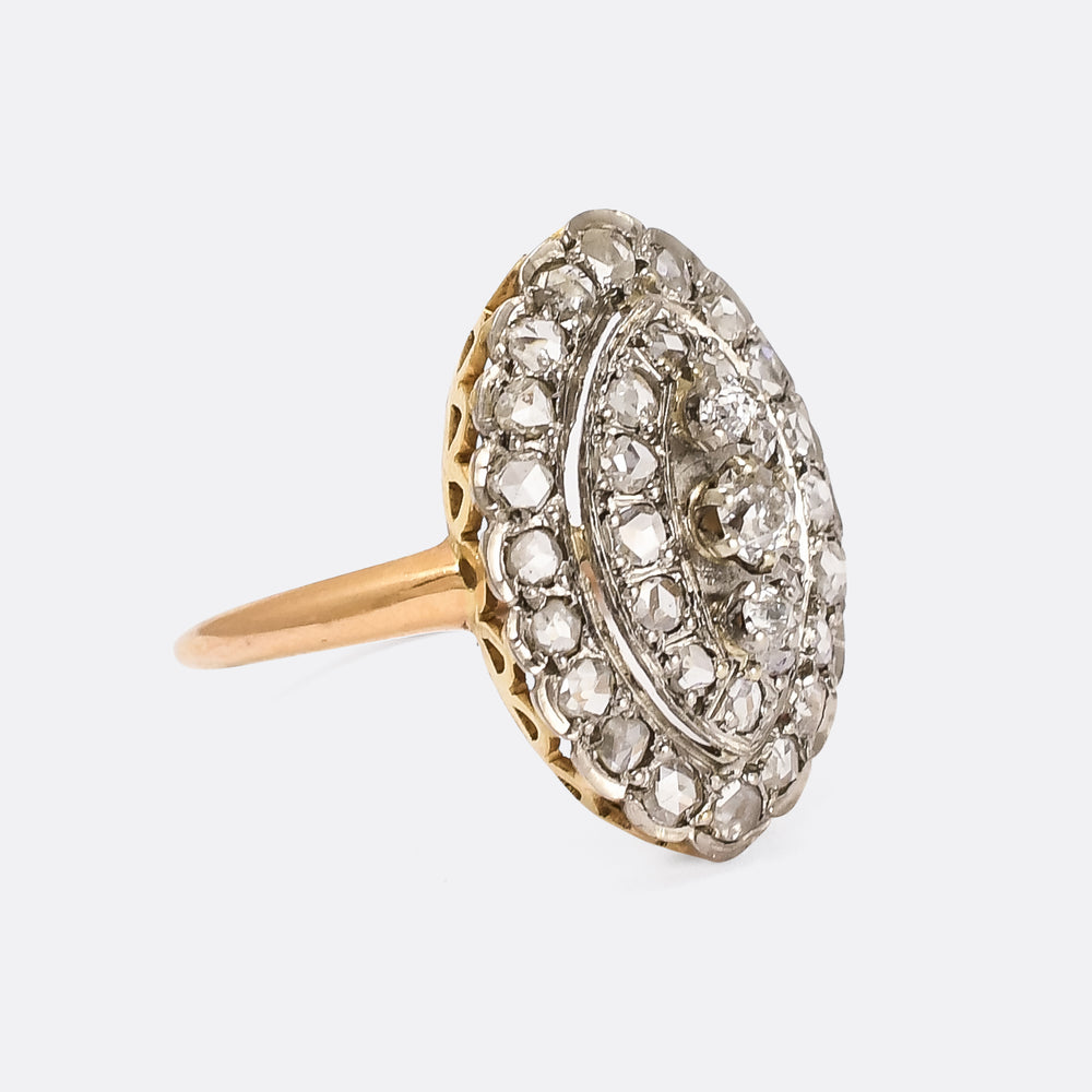 Mid-Century Diamond Navette Cluster Ring
