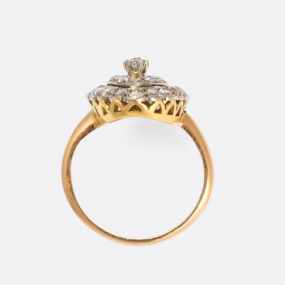 Mid-Century Diamond Navette Cluster Ring