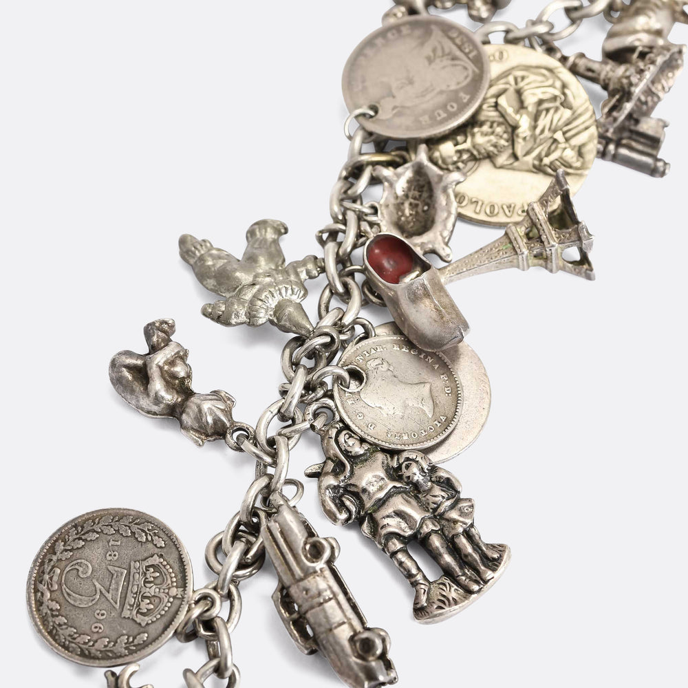 Mid-Century Loaded Silver Charm Bracelet