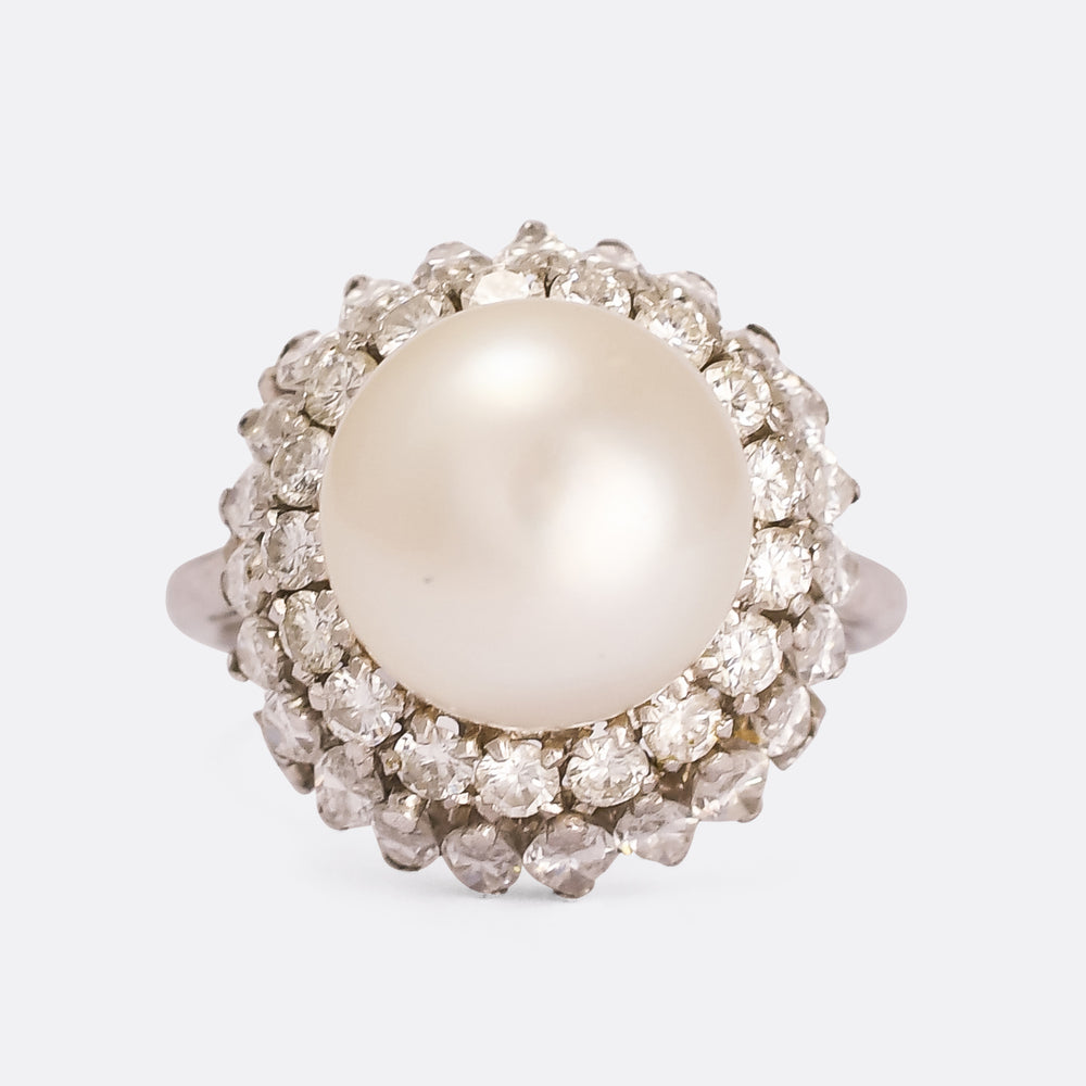 Mid-Century Pearl & Diamond Cocktail Ring
