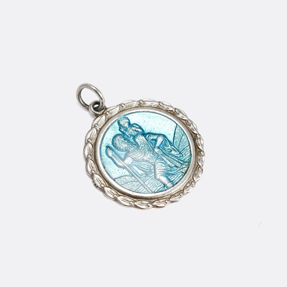 Mid-Century Powder Blue Enamel Saint Christopher Pendant