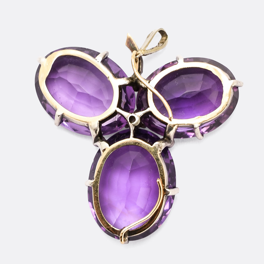 Mid-Victorian Amethyst & Diamond Clover Brooch