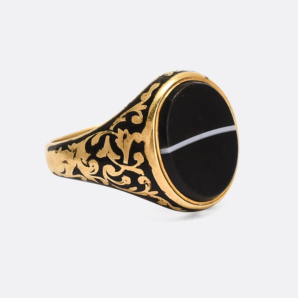 Mid-Victorian Banded Agate Memorial Signet Ring