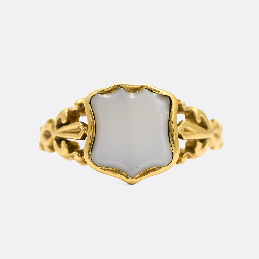 Mid-Victorian Chalcedony Shield Signet Ring