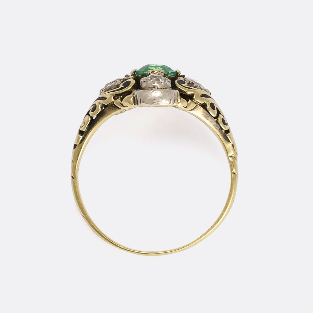 Mid-Victorian Emerald & Diamond Compass Point Cluster Ring