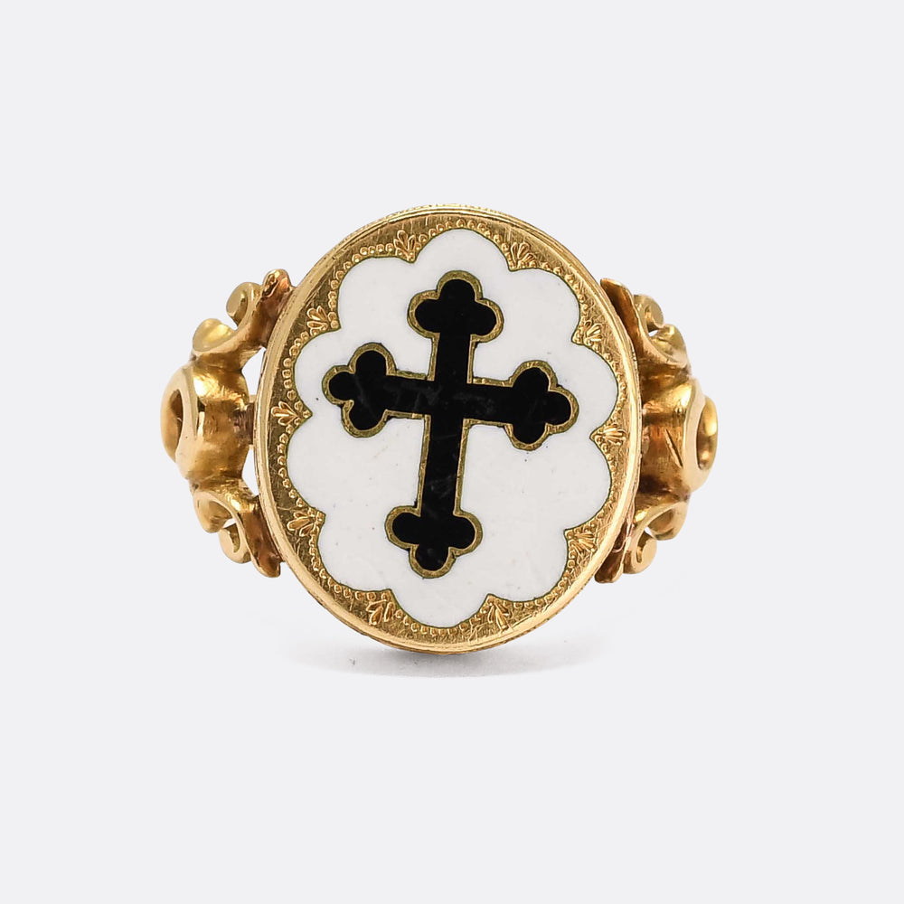 Mid-Victorian Enamel Cross Poison Ring