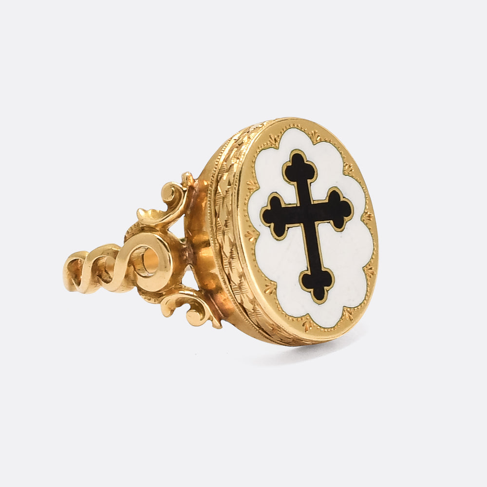 Mid-Victorian Enamel Cross Poison Ring