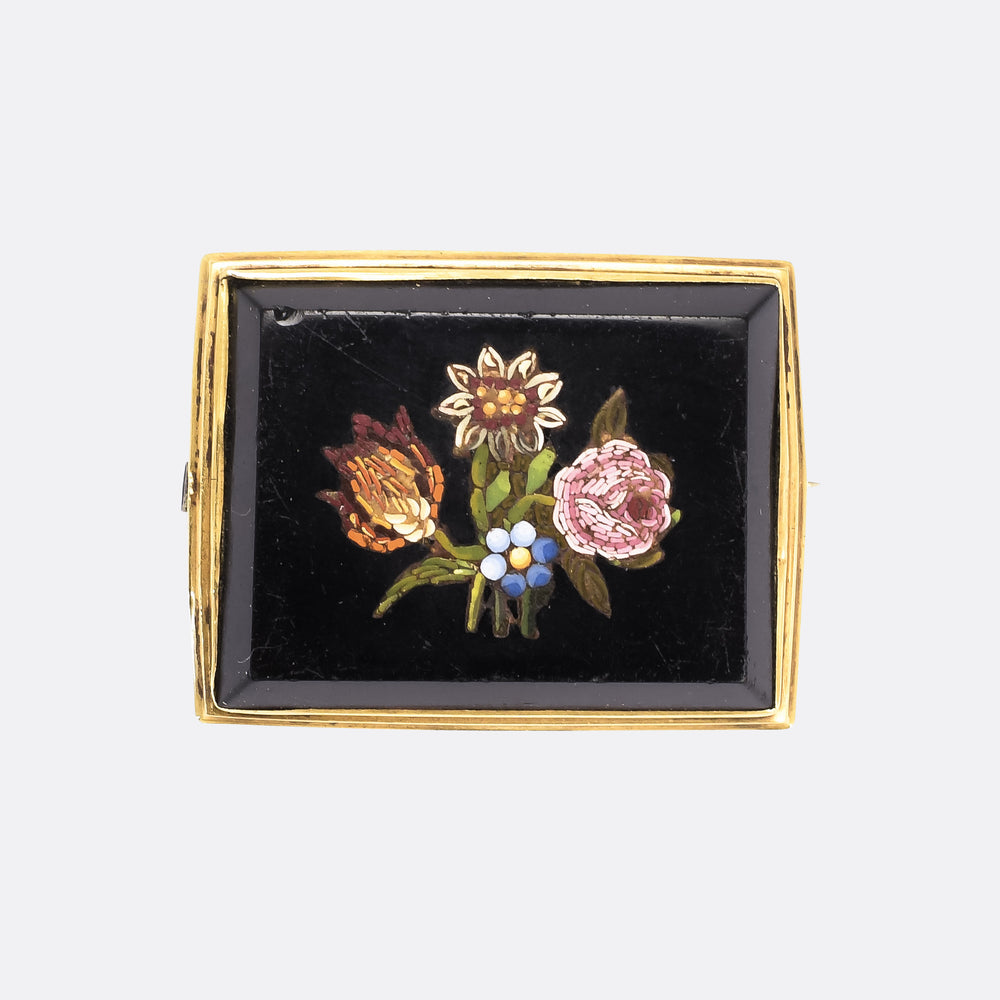 Mid-Victorian Language of Flowers Micromosaic Brooch