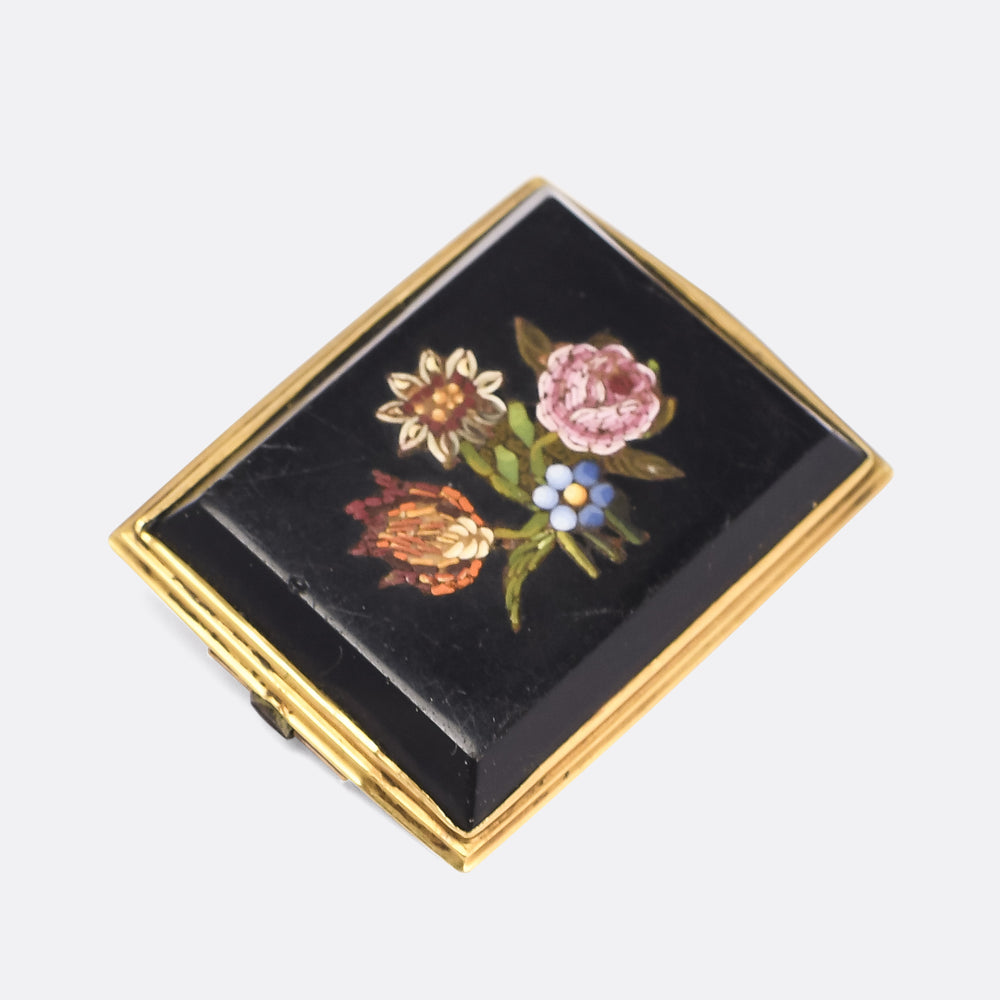 Mid-Victorian Language of Flowers Micromosaic Brooch