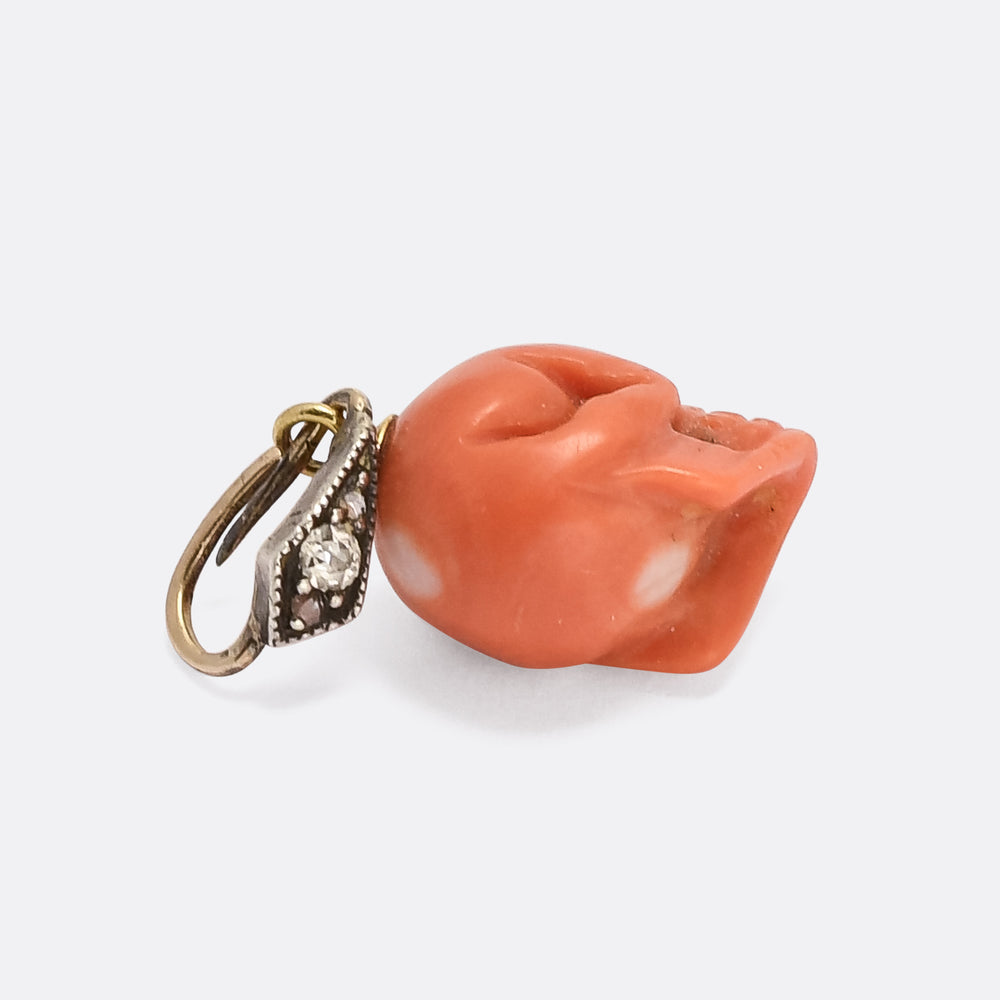 Mid-Victorian Memento Mori Coral Skull Pendant