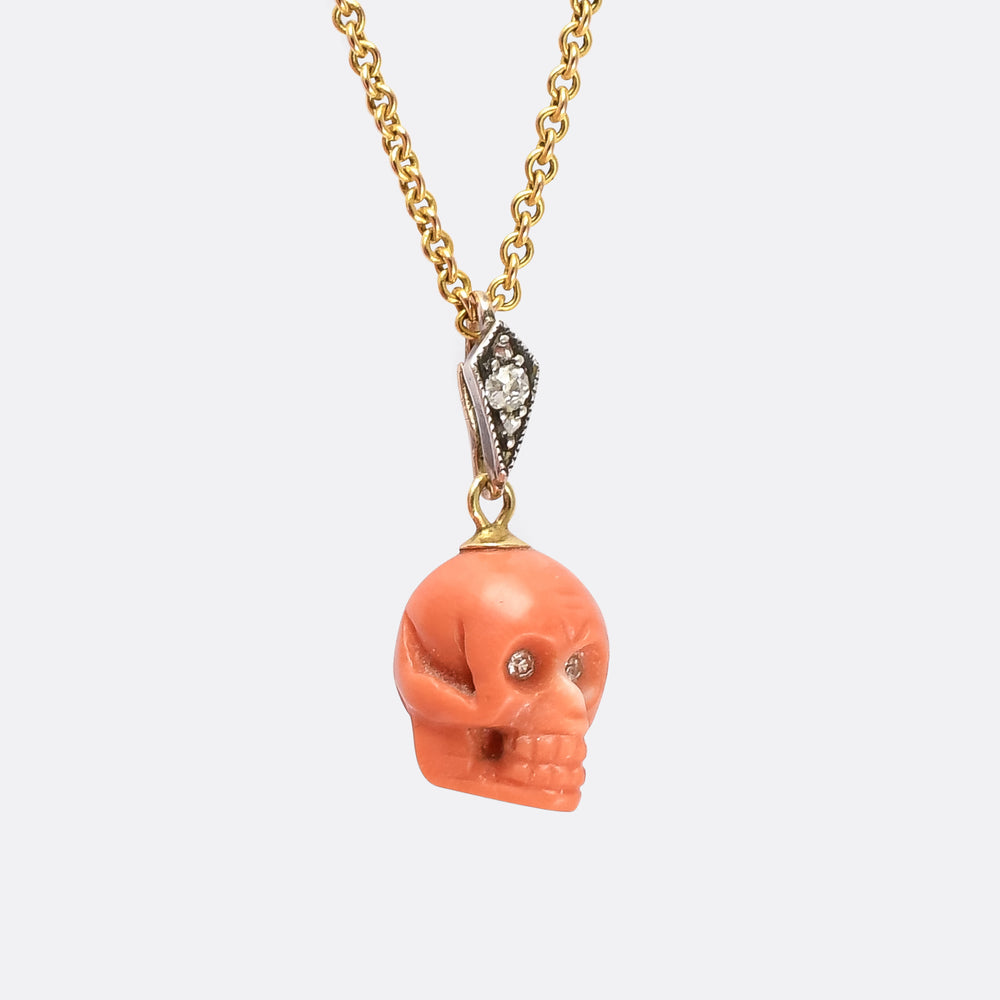 Mid-Victorian Memento Mori Coral Skull Pendant