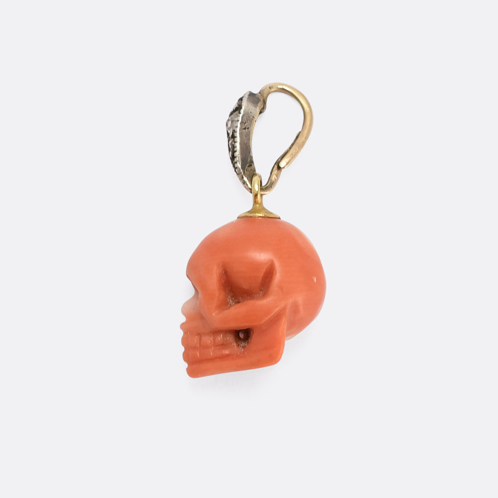 Mid-Victorian Memento Mori Coral Skull Pendant