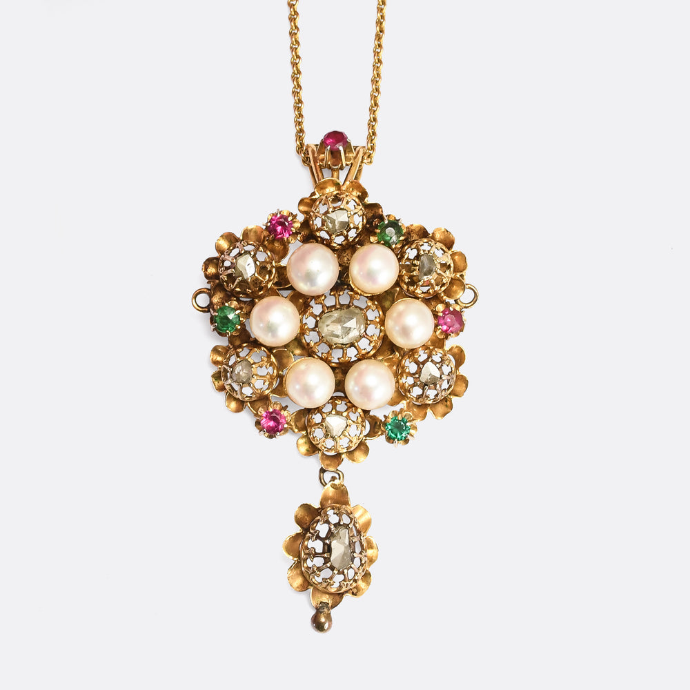 Mid-Victorian Ornate Floral Harlequin Pendant