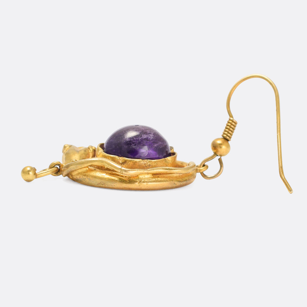 Mid-Victorian Amethyst Snake Earrings
