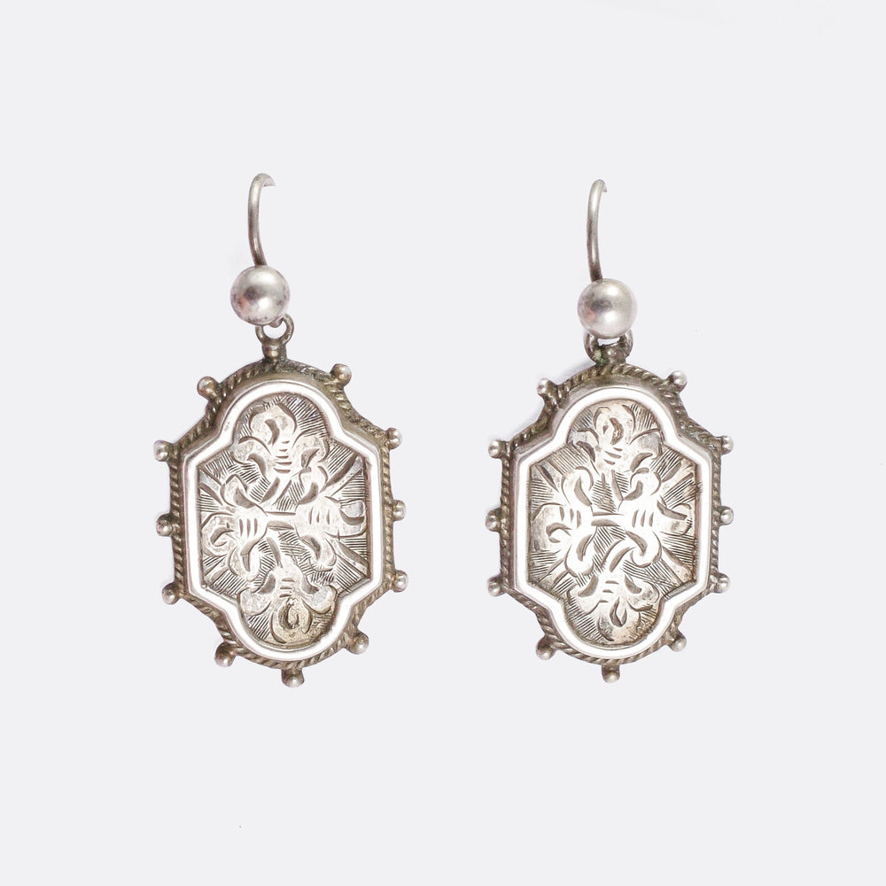 Mid-Victorian Chased Silver Earrings
