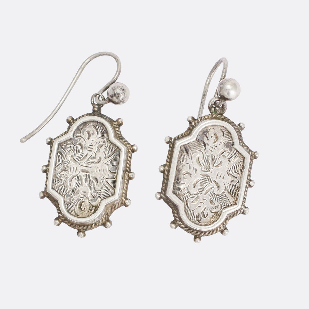 Mid-Victorian Chased Silver Earrings