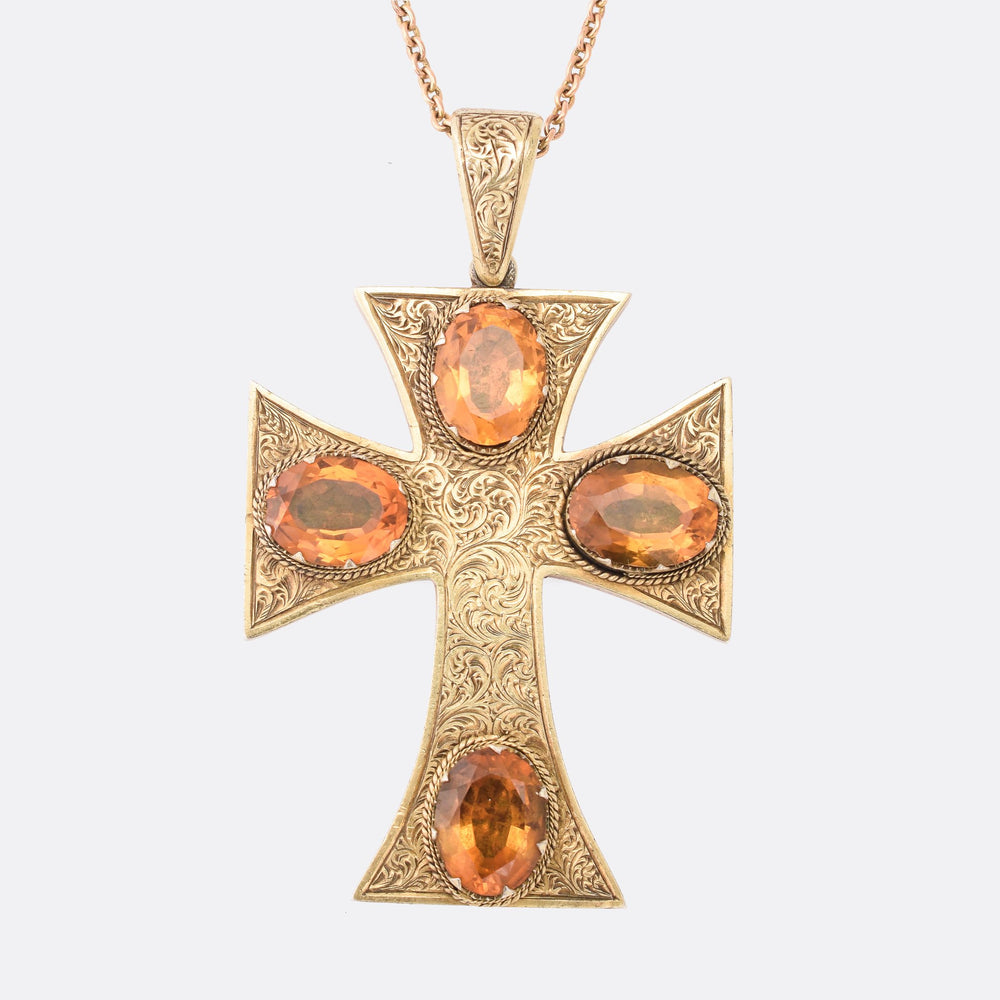 Mid-Victorian Citrine Oversized Cross Pendant