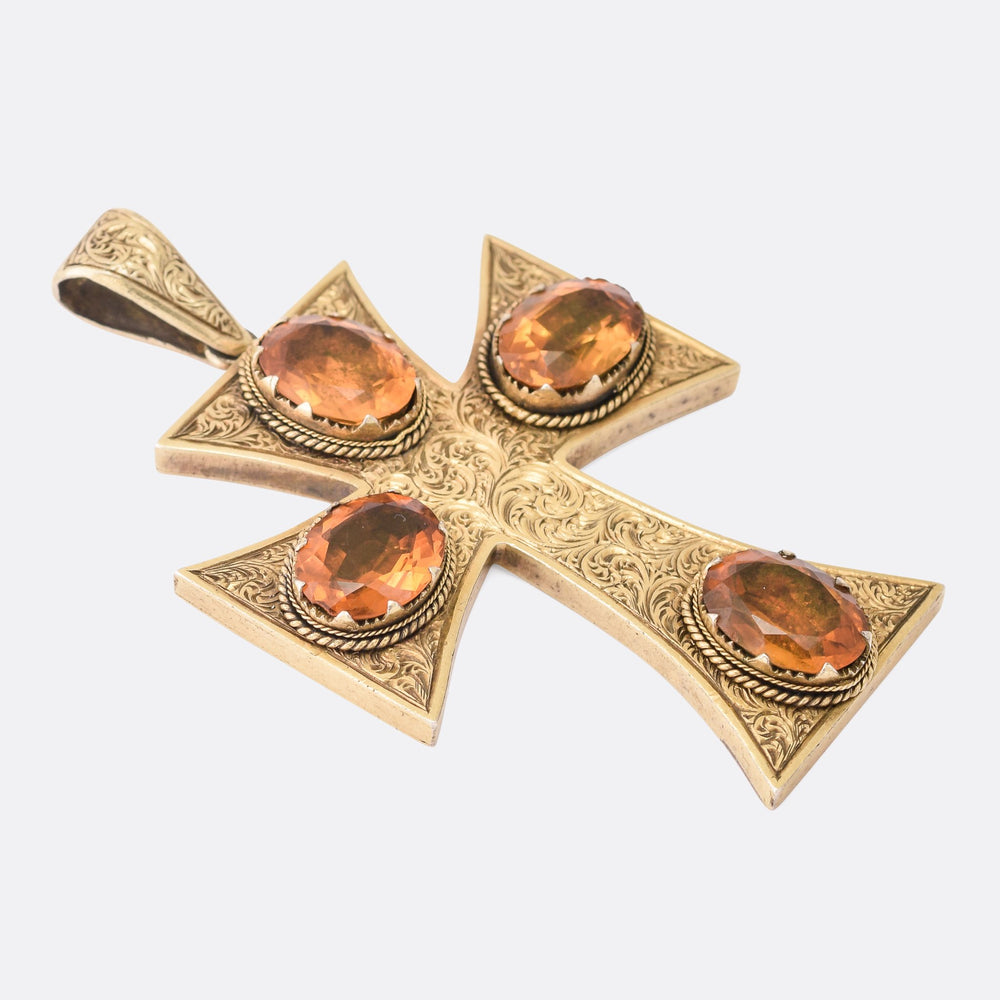 Mid-Victorian Citrine Oversized Cross Pendant