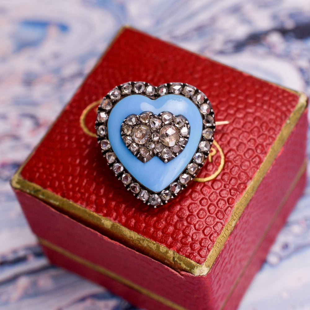 Mid-Victorian Diamond Double Heart Pendant Brooch
