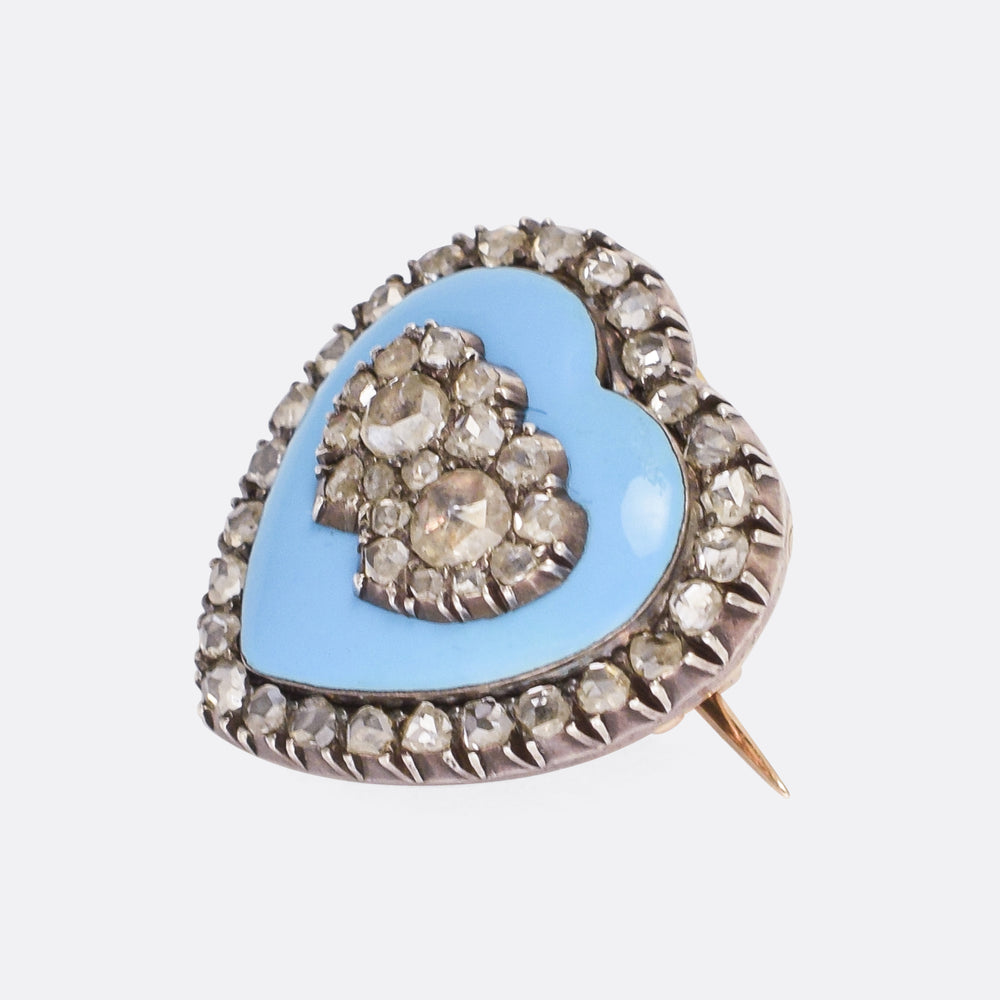 Mid-Victorian Diamond Double Heart Pendant Brooch