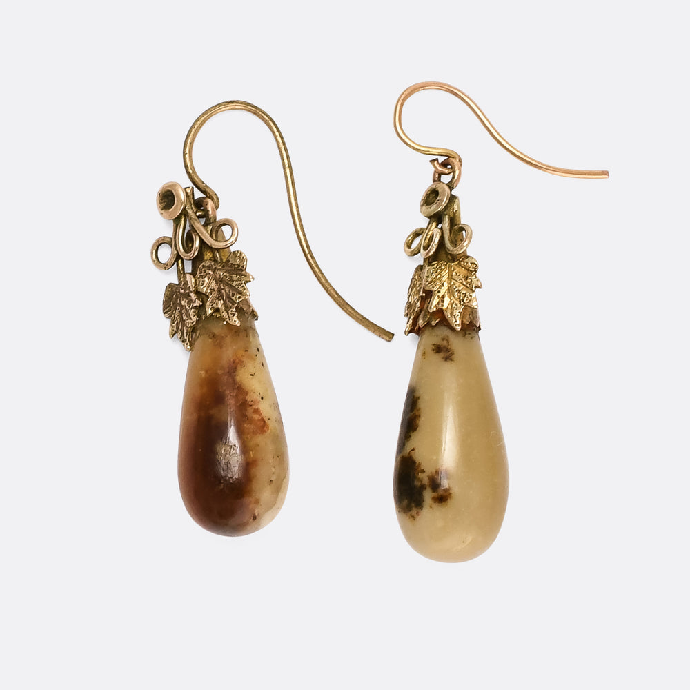 Mid Victorian Agate Teardrop Earrings