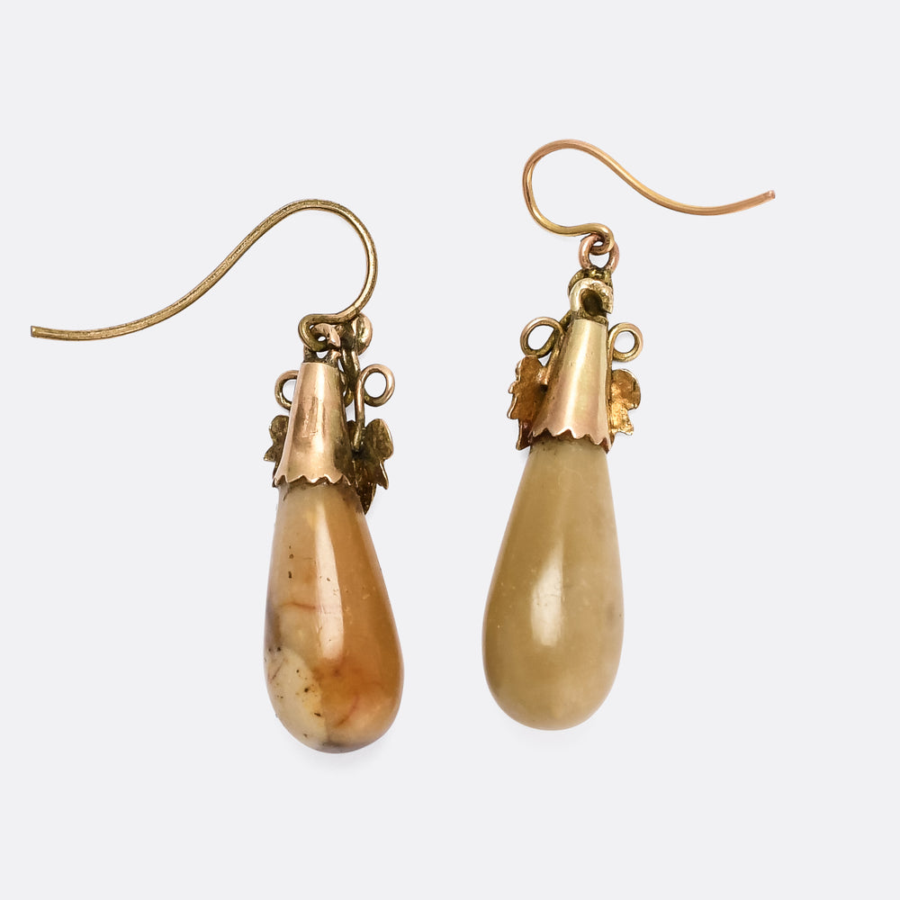 Mid Victorian Agate Teardrop Earrings