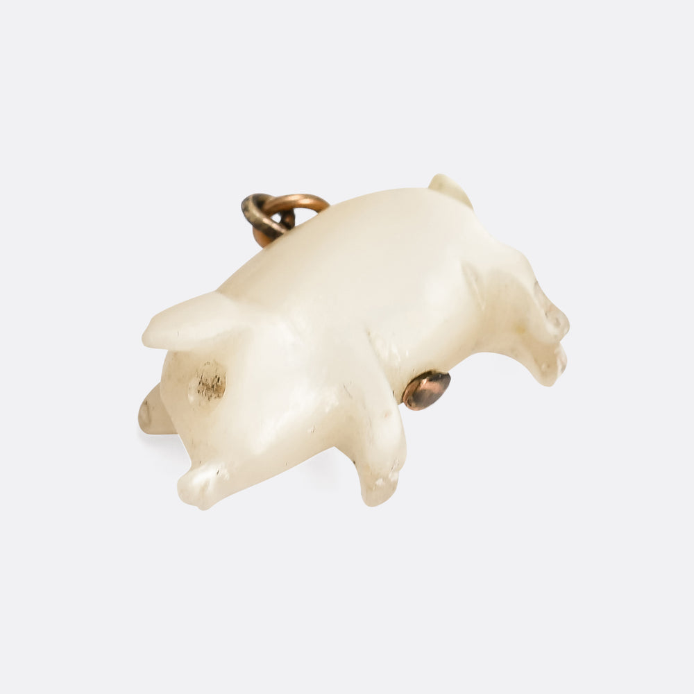 Mid Victorian Mother Of Pearl Lucky Pig Pendant