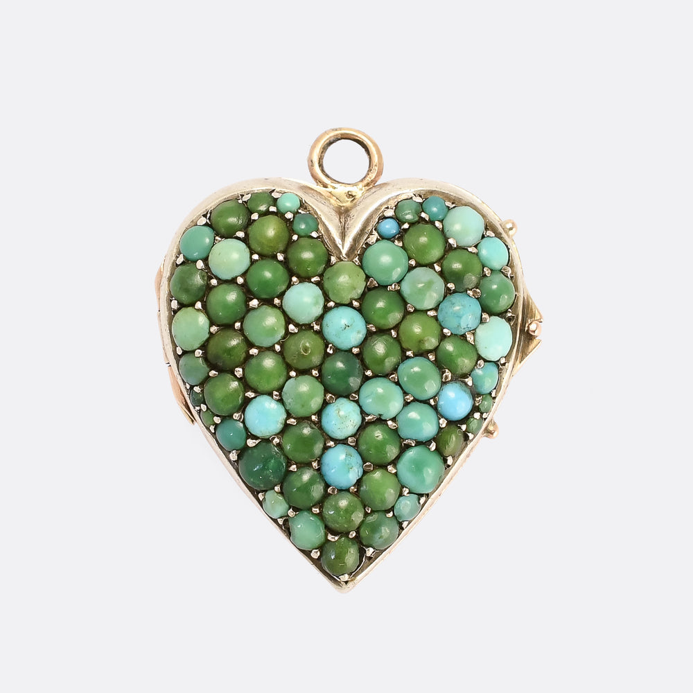 Mid Victorian Pavé Turquoise Heart Locket