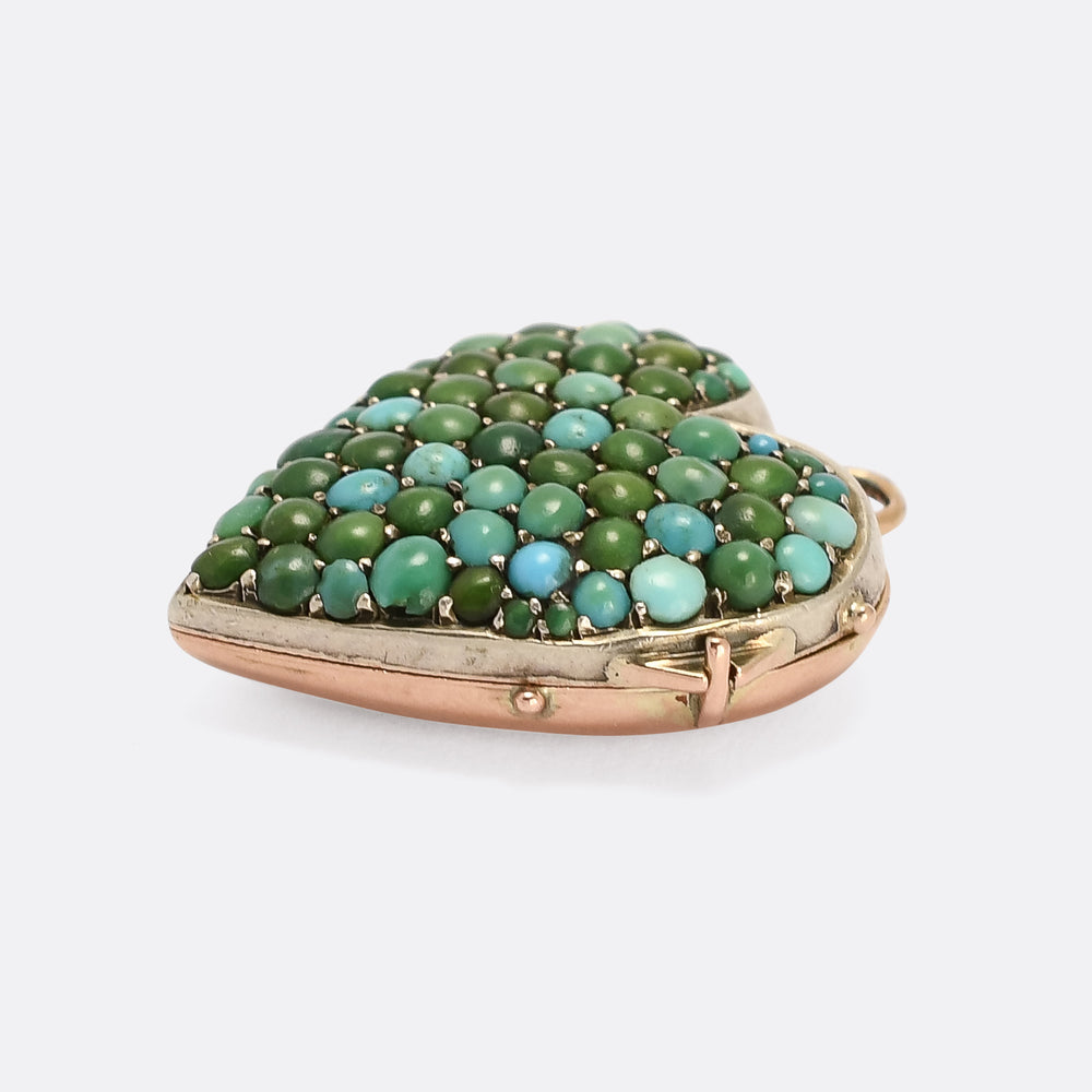 Mid Victorian Pavé Turquoise Heart Locket