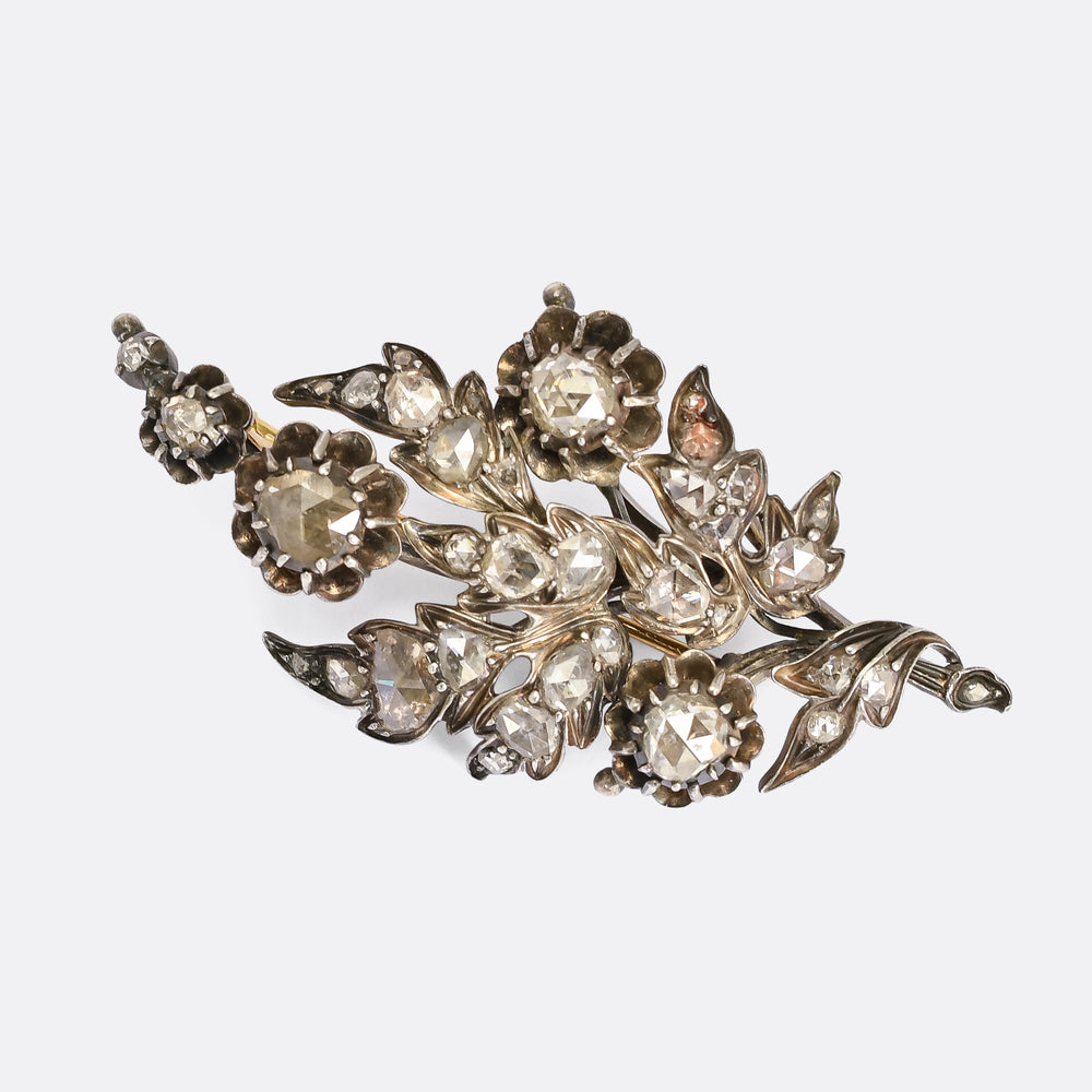 Mid Victorian Rose Diamond Giardinetti Brooch