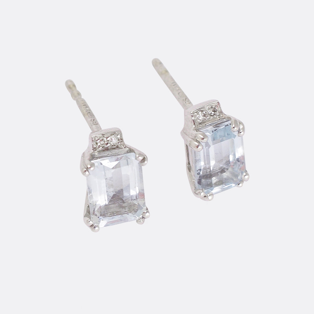 Modern Aquamarine & Diamond Stud Earrings