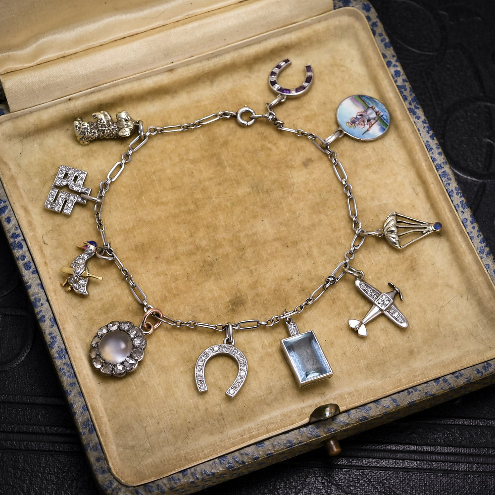 Original Art Deco Platinum Charm Bracelet