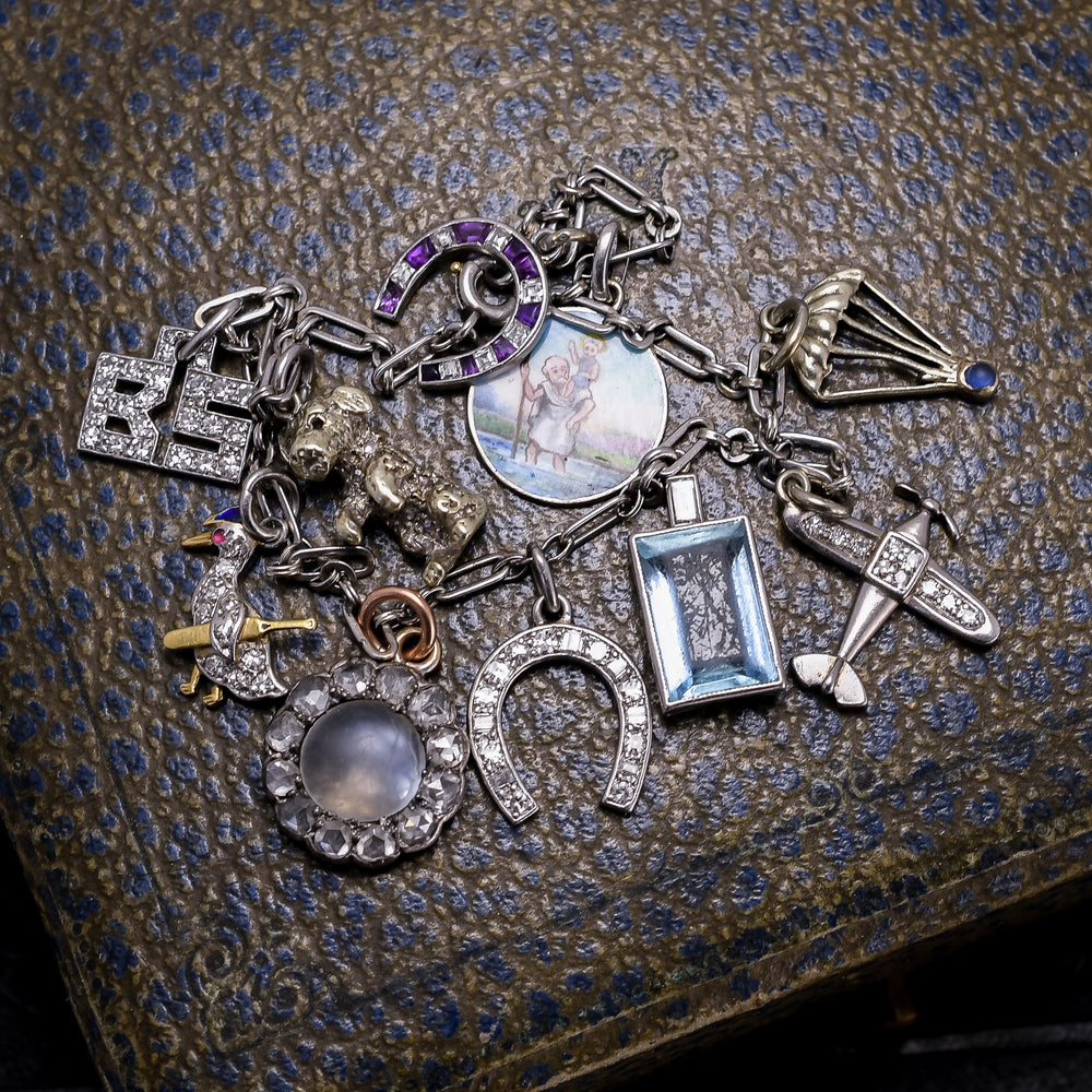 Original Art Deco Platinum Charm Bracelet