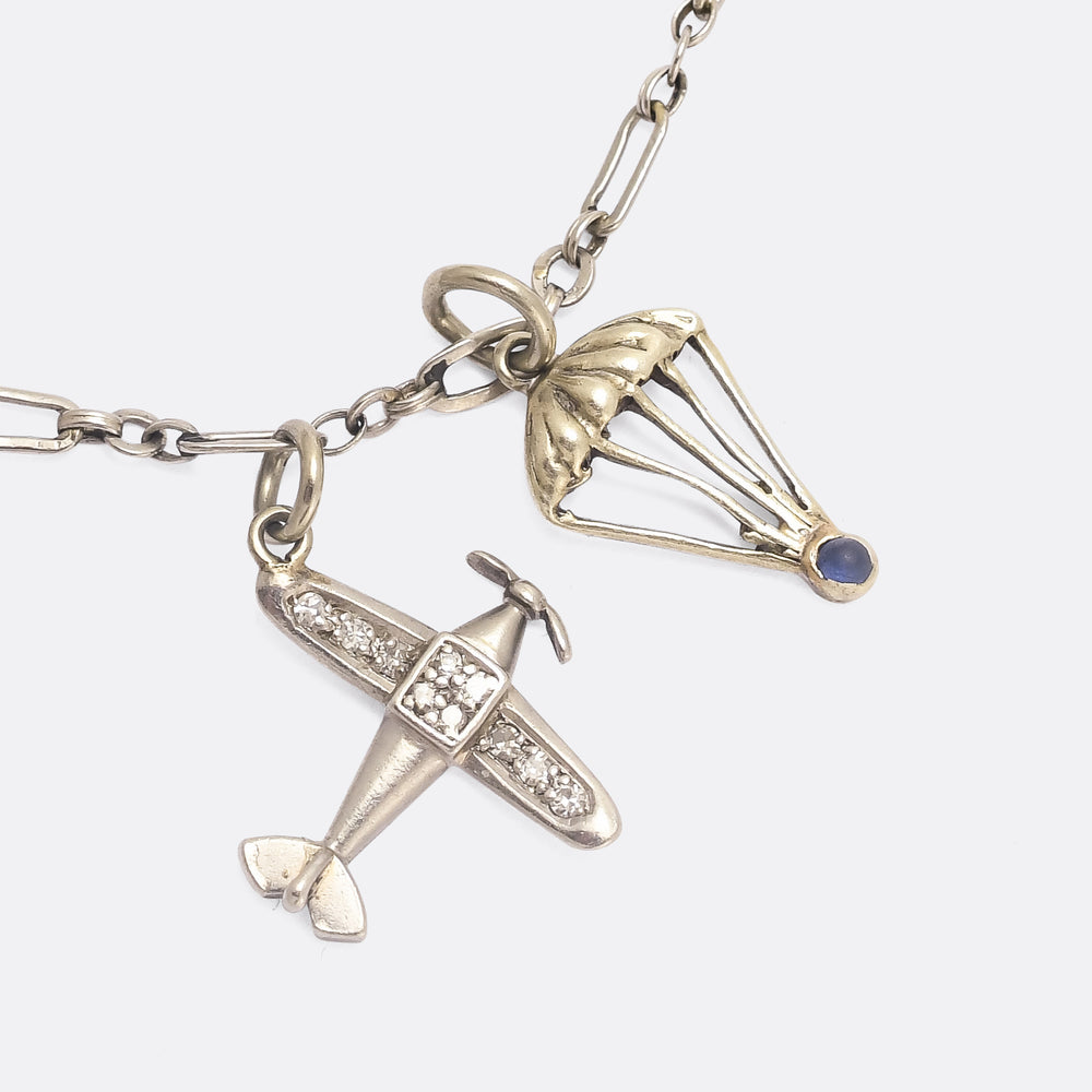 Original Art Deco Platinum Charm Bracelet