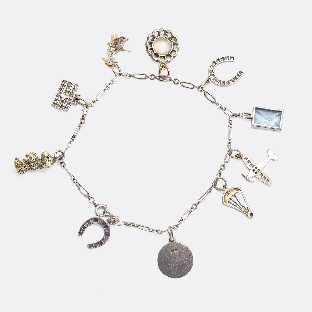 Original Art Deco Platinum Charm Bracelet