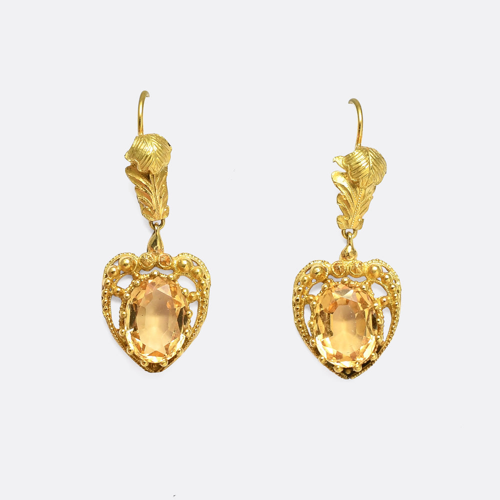 Regency Period Citrine Heart Earrings