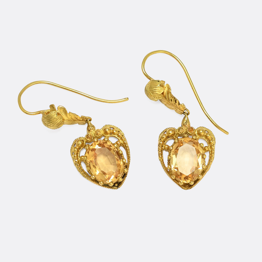 Regency Period Citrine Heart Earrings