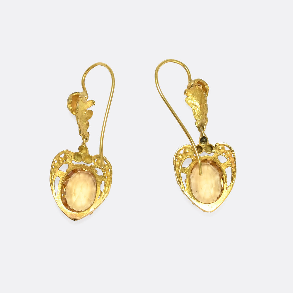 Regency Period Citrine Heart Earrings