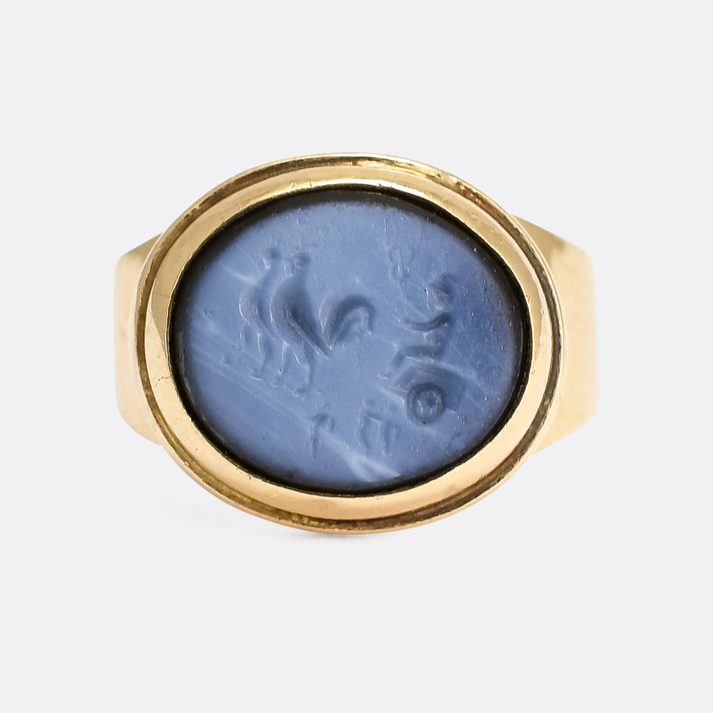 Roman Hermes & Rooster Chariot Nicolo Intaglio Signet Ring