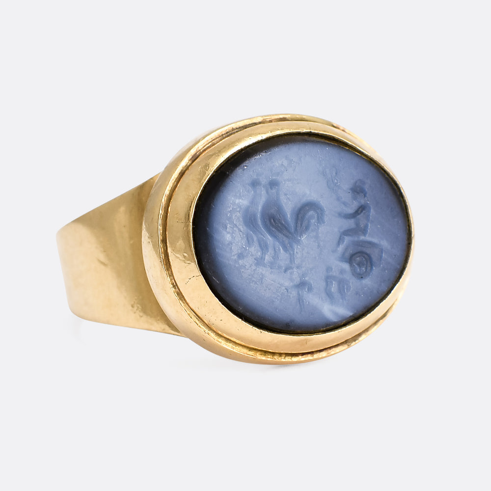 Roman Hermes & Rooster Chariot Nicolo Intaglio Signet Ring