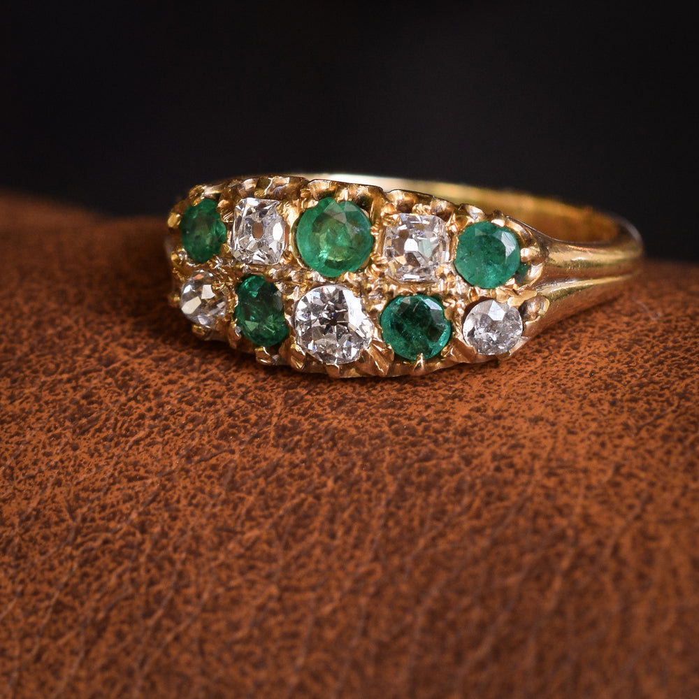 Victorian Emerald & Diamond Chequerboard Ring