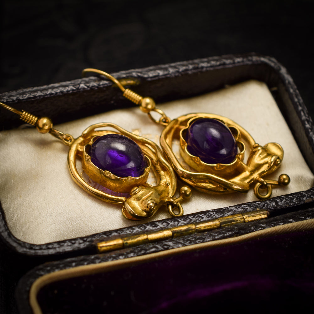 Mid-Victorian Amethyst Snake Earrings