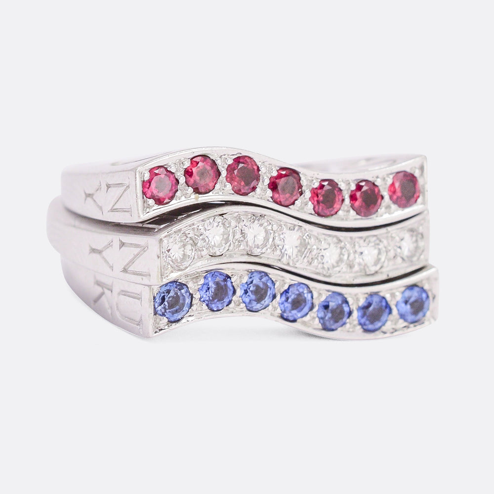 Stephen Webster NY UK Red White & Blue Stacking Rings